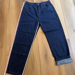 Dark Denim Jeans, retro rainbow stitching
